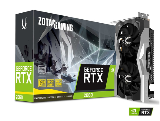 fã gêmeo de GeForce RTX 2060 do JOGO do cartão gráfico ZOTAC de 14Gbps 6GB Geforce